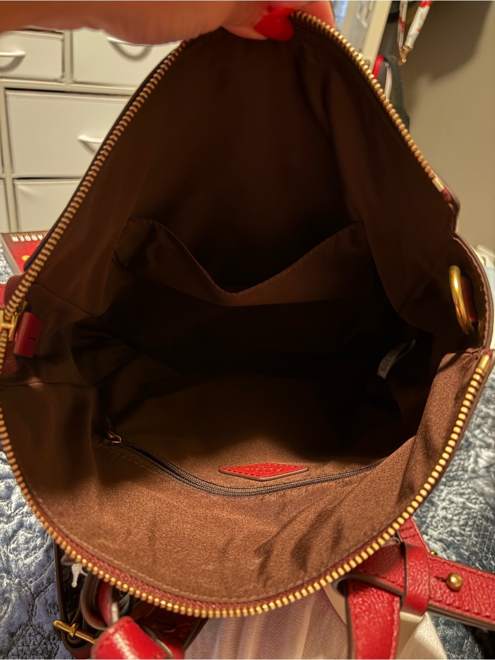 Fossil Red Leather Convertible Backpack Tote with Gold Hardware - Picture 8 of 8
